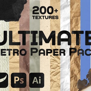 Oltre 200 texture di carta per più app / Ultimate Retro Paper Pack / Texture di carta per Procreate / Photoshop / Illustrator