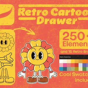 Retro Cartoon Characters Creator for Procreate | Vintage Mascots Procreate Stamps Pack | Retro Textures for Procreate | Retro Swatches