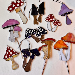 Stained Glass Mini Mushroom Suncatcher - Custom Ornament, Car Window Charm, or Plant Stake