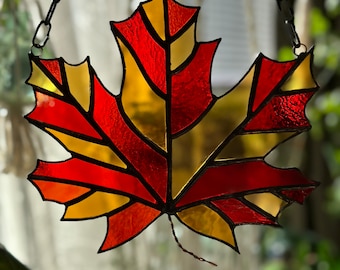 Stained Glass Large Maple Leaf Suncatcher Gift