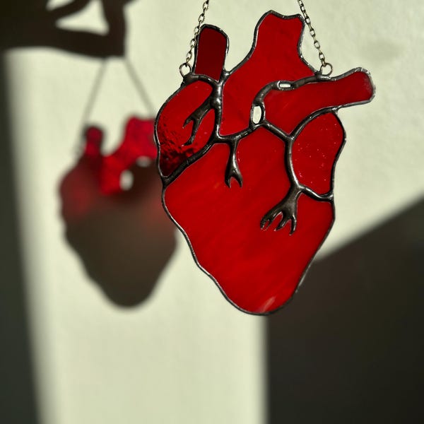 Anatomical Heart Stained Glass Suncatcher | Handmade Gothic Anniversary Gift - Heart Surgery Survivor - Wedding Gift