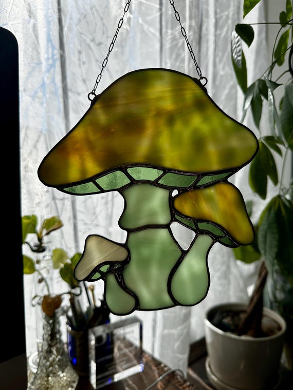 Stained Glass Mushroom Suncatcher: Woodland Fungi Window Art