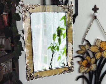 Handgemaakte mini-glas-in-loodspiegel: art nouveau vintage decor