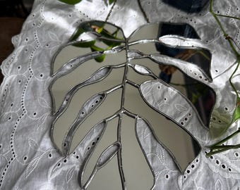 Espelho Monstera em Vitral | Grande Arte de Parede Feita à Mão para Amantes de Plantas | Presente de Decoração Botânica para Casa