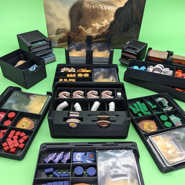 Dune Imperium Uprising - Board Game Insert trays. Works with sleeved cards, vertical storage of box!