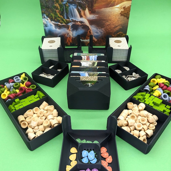 Earth - Board Game Insert trays. Works with sleeved cards, vertical storage of box!
