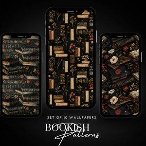 Wzór książkowy || Tła na telefon Dark Academia || Romantyczny, estetyczny zestaw tapet w stylu vintage || Na smartfony, Androida i iPhone'a