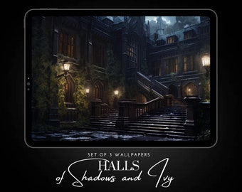 Halls of Shadow and Ivy || Dark Academia Tablet Backgrounds || Romantic, Vintage Aesthetic Wallpaper Set || For Tablets and iPads