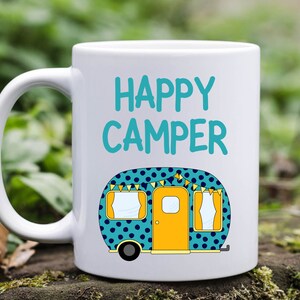 RV Decor Happy Camper Bamboo Coasters Set Of 4 With Holder - RV
