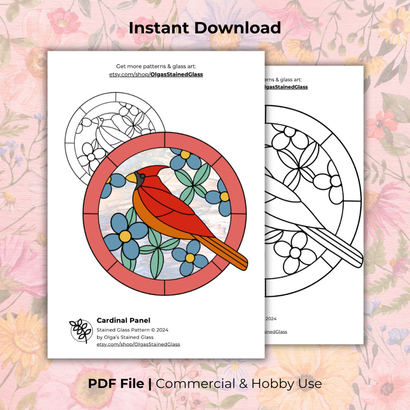 Cardinal Stained Glass Pattern: Beginner Suncatcher Panel (digital ...