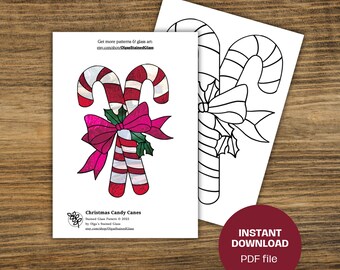 Candy Cane Stained Glass Pattern: Christmas Template (Digital Download)
