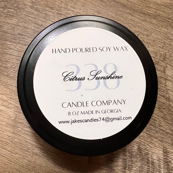 8 oz Black Tin Candle- Choose your fragrance