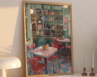 Luke's Retro American Diner Giclée Print, Cozy Coffee Shop Poster, Girly Dorm Room Decor, 2000s Kitchen Bar Wall Art, Stars Hollow Gallery