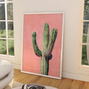 Pink & Green Cactus Painting, Trendy Texas Wall Art Print, Preppy Western Poster, Girly Room Decor, Digital Download