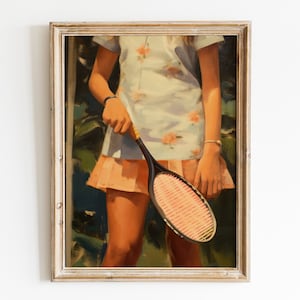 Vintage Tennis Player Wall Art Print, Old Money Aesthetic Printable Art, Preppy Room Decor, Retro Girly Wall Art, Trendy Printable Wall Art