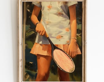 Vintage Tennis Player Wall Art Print, Old Money Aesthetic Printable Art, Preppy Room Decor, Retro Girly Wall Art, Trendy Printable Wall Art