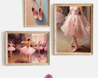 Vintage Ballerina Aesthetic Gallery Wall Art Print Set of 3, Vintage Girly Room Decor, Ballet Shoes & Dress Printable, Preppy Pink Gallery