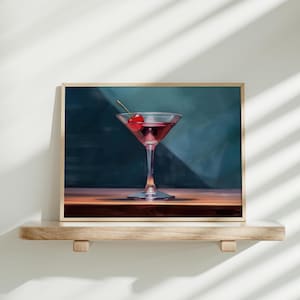 Cherry Martini Printable Wall Art, Trendy Cocktail Print, Bar Cart Drink Poster, Preppy Summer Decor, Girly Martini Art Digital Download