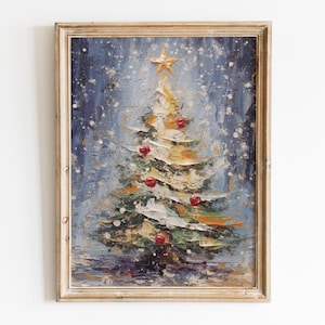 Christmas Tree Printable Wall Art, Vintage Christmas Winter Prints, Preppy Christmas Room Decor, Girly Holiday Nursery Art Digital Download