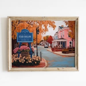 Sterne Hohl Vintage druckbare Wandkunst, Herbst gemütliche Zimmer Dekor, kleine Stadt im Herbst Landschaft Druck, Gilmore Girls Poster digitaler Download