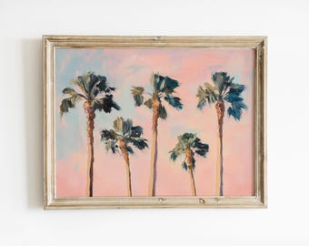 Girly Palm Springs Print: Pink Palm Trees, Beach House Decor (Digital Download)