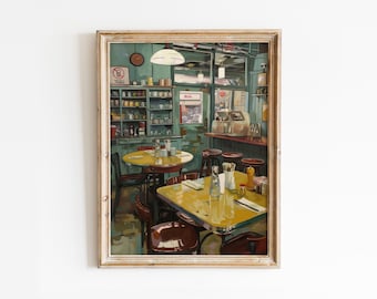 Retro American Diner Print: Cozy Autumn Room Decor, Vintage Coffee Shop Poster (Digital Download)