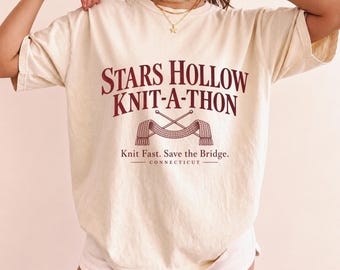 Stars Hollow Knit-A-Thon Comfort Colors® T-Shirt, Yarn Lover Gift, Gilmore Aesthetic Tee, Cozy Fall Knitting & Crochet Shirt, Luke's Coffee