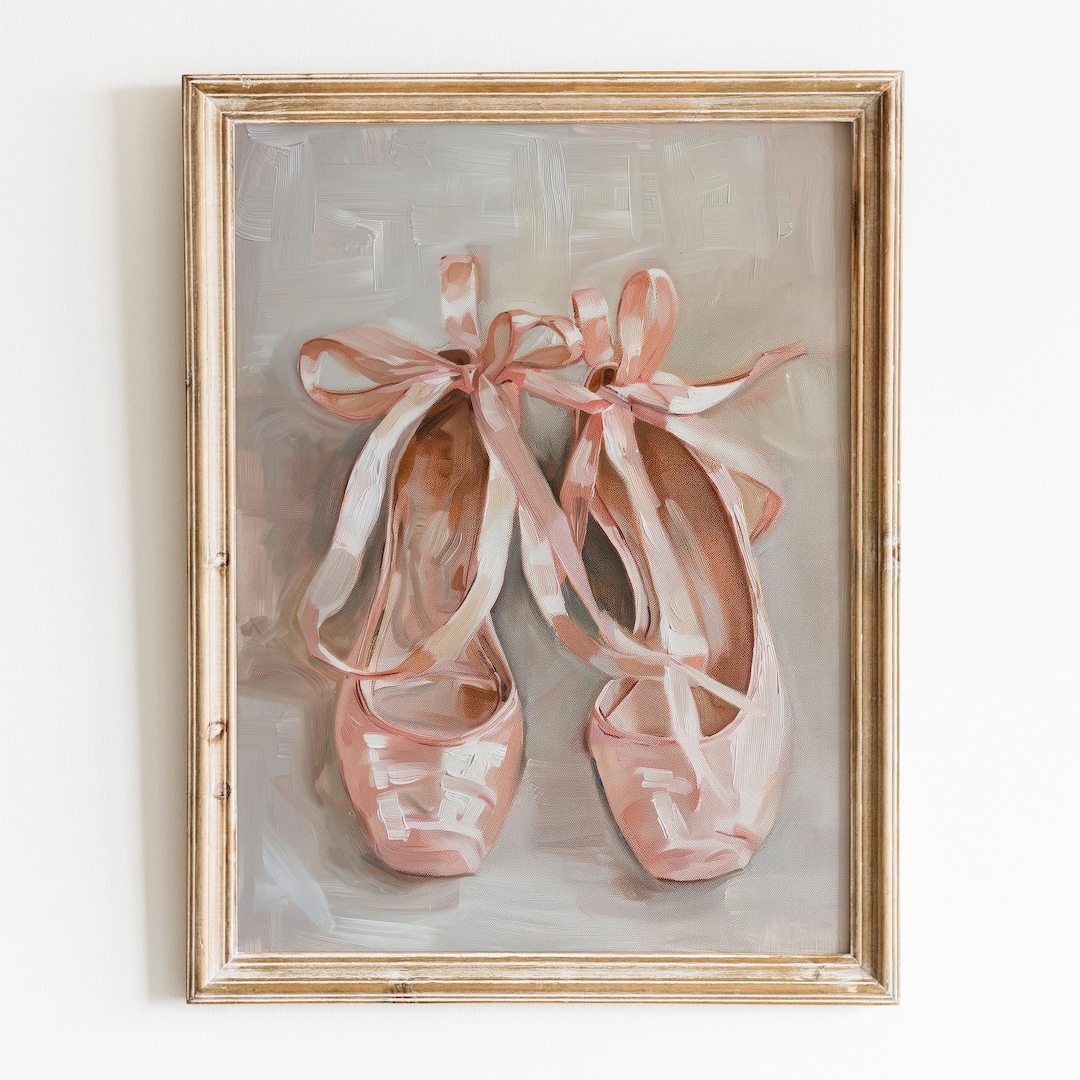 Vintage Ballet Pointe Shoes Printable Wall Art, Girly Pink Ballerina Shoes Poster, Preppy Room ...