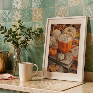 Pumpkin Spice Latte Art Print: gezellige herfst keukendecor, poster koffie warme chocolademelk (digitale download) afbeelding 5