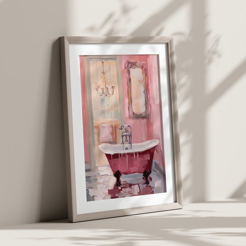 Pink Vintage Girly Bathroom Printable Wall Art, Trendy Cute Bathroom Prints, Preppy Bathroom Decor, Vintage Pink Wall Art Digital Download image 6