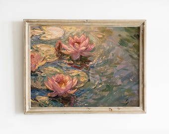 Girly Pink Lotus Flower Painting: Coquette Floral Poster, Preppy Spring Decor (Digital Download)