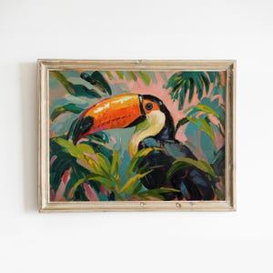 Tukan Vogel Druckbare Wandkunst, Girly Tropischer Druck, Preppy Zimmer Dekor, Sommer Tier Poster, Kokosnuss Mädchen Kunst, Mexiko Digitaler Download