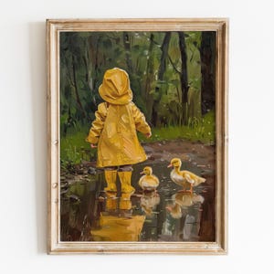 Kind und Baby Enten druckbare Wandkunst, Herbst Wohnkultur, Herbst Regen Drucke, gemütliches Herbst Poster, Kinderzimmer Wandkunst, Baby Enten Digitaler Download