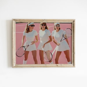 Girls Playing Tennis Printable Wall Art, Coquette Pink Poster, Preppy Room Decor, Vintage Old Money Print, Trendy Sport Digital Download