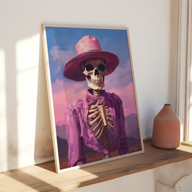 Impresión de esqueleto de vaquera preppy: decoración gótica y caprichosa para Halloween (descarga digital) imagen 7
