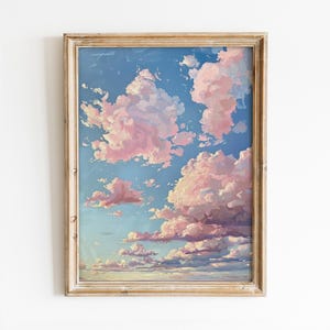Pink Clouds Girly Printable Wall Art, Trendy Spring Print, Preppy Room Decor, Pastel Sky Painting, Scenery Clouds Poster Digital Download