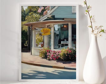 Luke's Retro American Diner Giclée Print, Cozy Coffee Shop Poster, Girly Dorm Room Decor, 2000s Kitchen Bar Wall Art, Stars Hollow Gallery