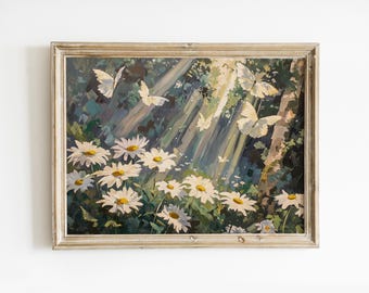 Butterfly & Daisy Spring Art Print: Farmhouse Garden Poster (Digital Download)