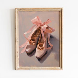 Estampado de zapatillas de ballet de punta: Póster vintage de bailarina, decoración infantil rosa femenina (descarga digital)