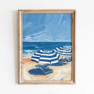 Arte mural imprimible con sombrillas de playa, póster playero de moda para verano, decoración de habitación preppy, impresión costera femenina, descarga digital de la costa italiana