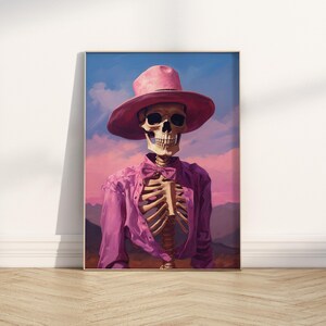 Impresión de esqueleto de vaquera preppy: decoración gótica y caprichosa para Halloween (descarga digital) imagen 5