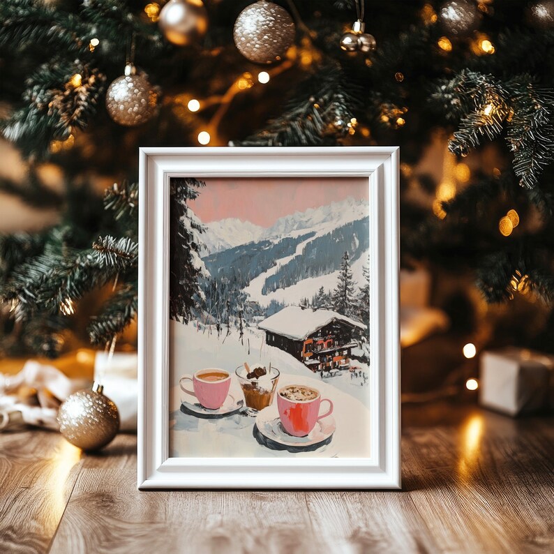 Hot Chocolate Girly Printable Wall Art, Ski Resort Bar Cart Art Print