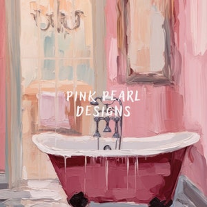 Pink Vintage Girly Bathroom Printable Wall Art, Trendy Cute Bathroom Prints, Preppy Bathroom Decor, Vintage Pink Wall Art Digital Download image 2