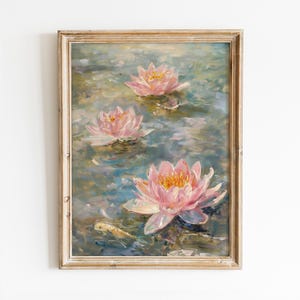 Rosa Lotus Blumen druckbare Wandkunst, Cottagecore Frühlingsdruck, adrette Blumen Dekor, Girly See Poster, Pastell rosa digitaler Download