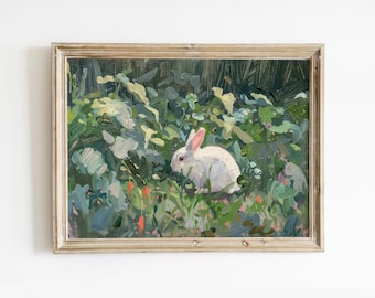 Cottagecore Little Bunny Print: Rustic Rabbit Painting, Girly Easter Spring Decor (Digital Download)