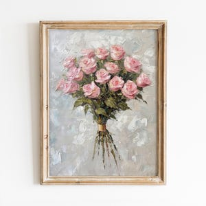 Blush Pink Roses Bouquet Print: Coquette Room Decor, Vintage Flower Poster (Digital Download)