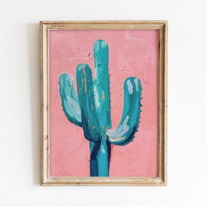 Blaue Kaktus Girly druckbare Wandkunst, trendige Sommerdruck, Preppy Zimmer Dekor, Vintage Kaktus Poster, Mexiko Wandkunst, rosa digitaler Download