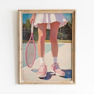 Girly Tennis Player Printable Wall Art, Coquette Pink Poster, Preppy Room Decor, Old Money Print, Trendy Tennis Racket Digital Download