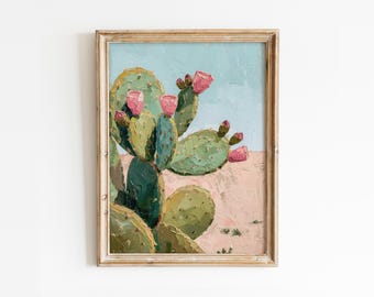 Cute Cactus Printable Wall Art, Trendy Palm Springs Poster, Preppy Room Decor, Girly Summer Print, Western Mexico Wall Art Digital Download