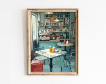 Luke's Retro American Diner-print: gezellige herfstkamerdecoratie, vintage coffeeshopposter (digitale download)